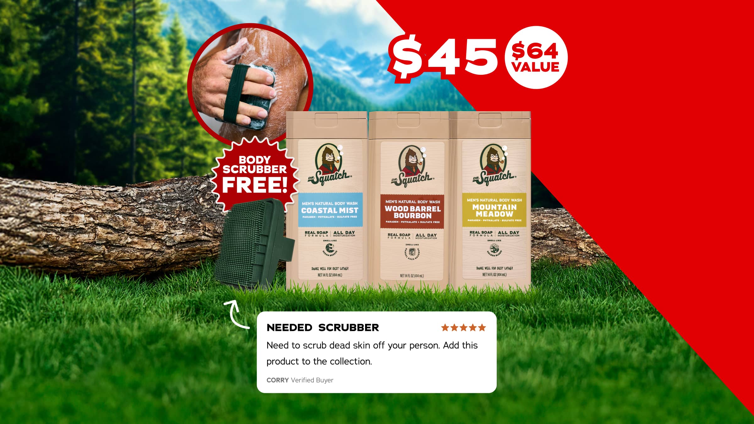 3-Pack Body Wash + FREE Body Scrubber - Upgrade Your Shower Time
