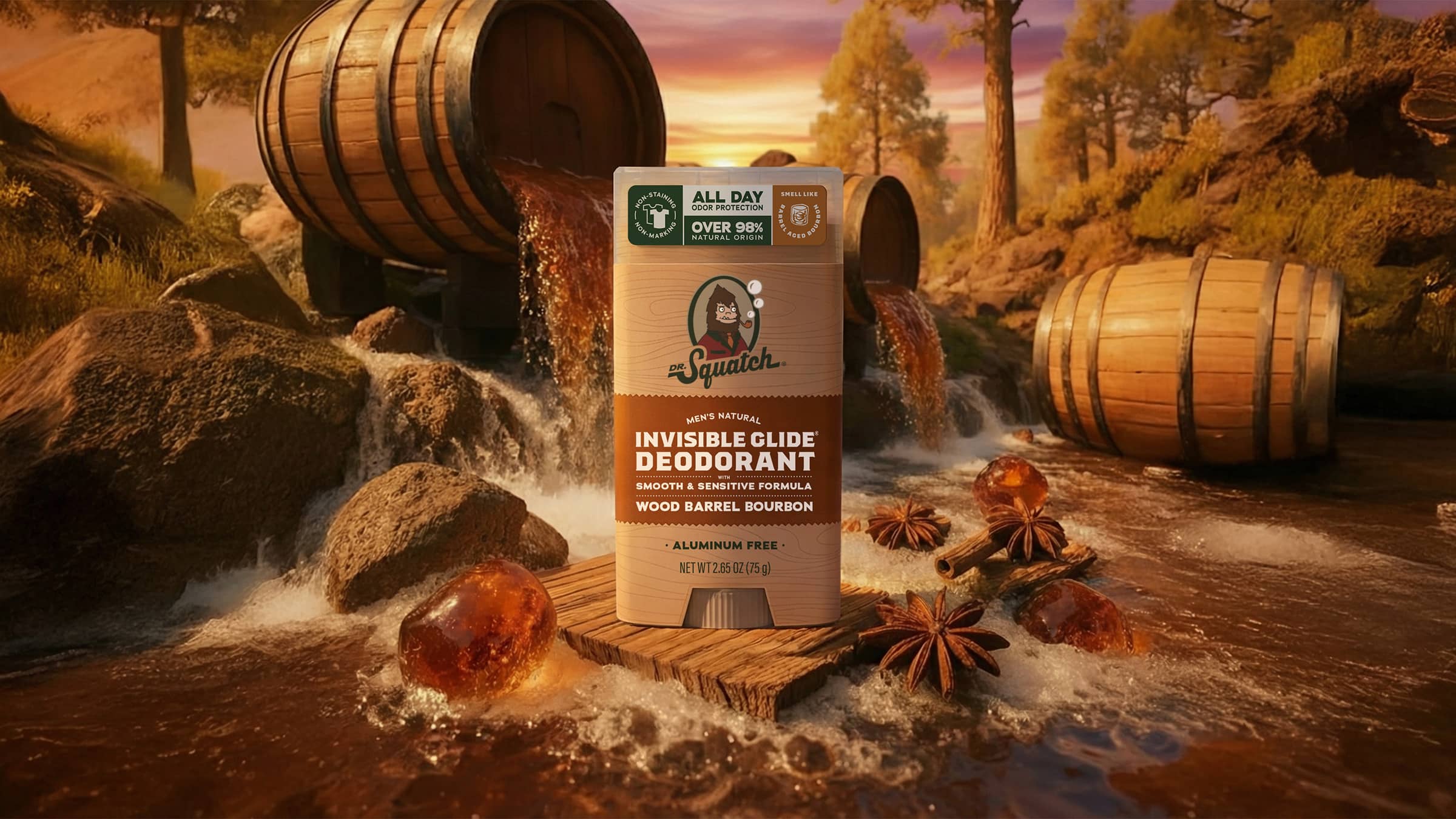 Wood Barrel Bourbon Invisible Glide Deodorant - Wash Hard and Rinse Clean